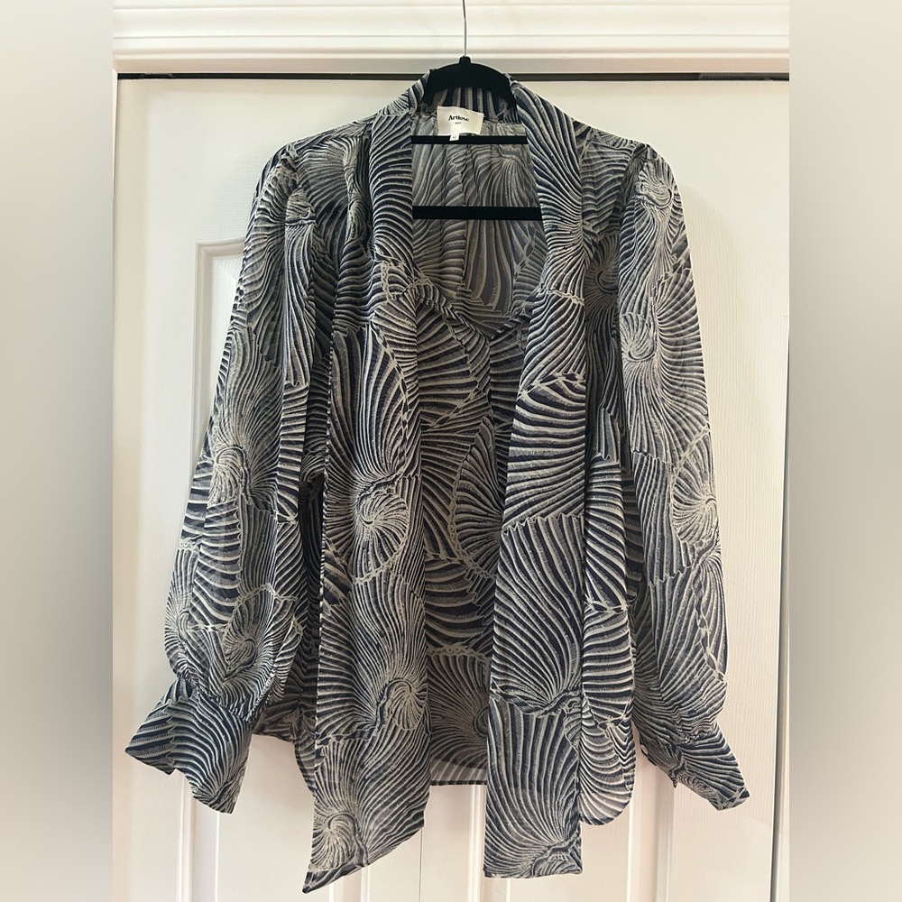 Elegant navy and light gray Women's blouse